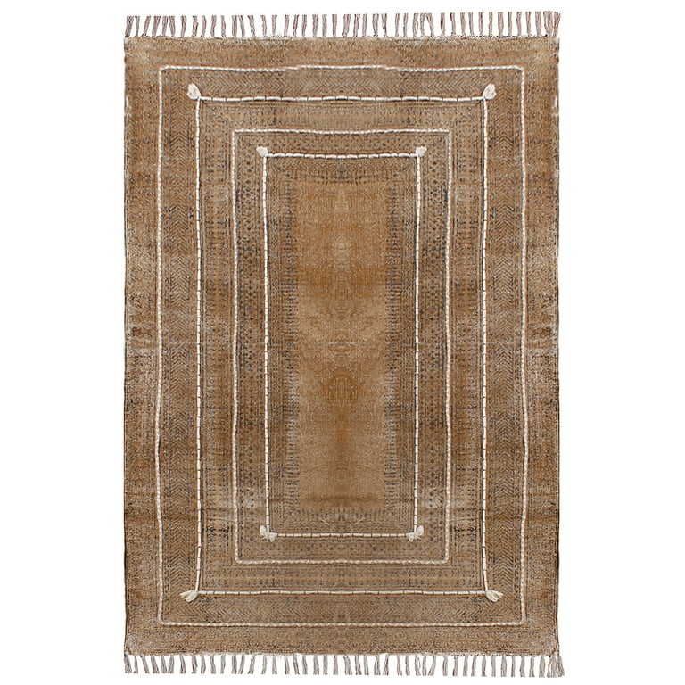 Casavani Handmade Pure Cotton Carpet Flat Weave Kilim Brown Area Rug 5x7  feet 
