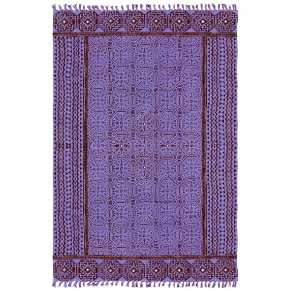 Casavani Handmade Blue Geometric Cotton Dhurrie Dining and Living Room Rug Floor Area Rug 8x10 feet