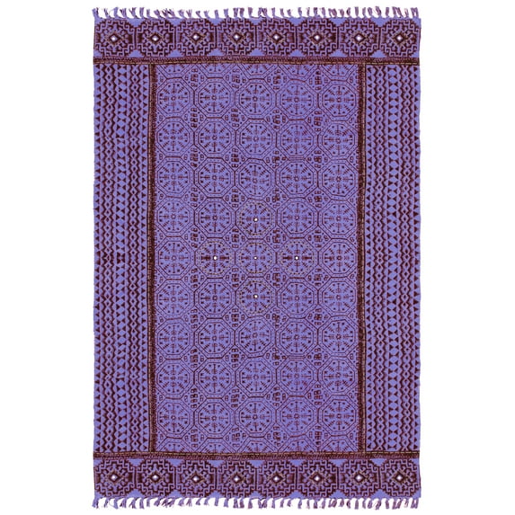 Casavani Handmade Blue Geometric Cotton Dhurrie Square Living Room Rug Floor Area Rug 7x7 feet