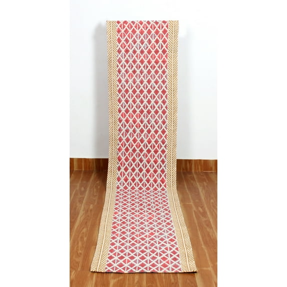 Casavani Handmade Red Block Printed Cotton Dhurrie Indoor Outdoor Patio Rug Living Room Carpets 10x14 feet