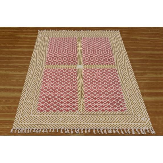 Casavani Handmade Red Geometric Cotton Dhurrie Dining and Living Room Rug Floor Area Rug 10x18 feet