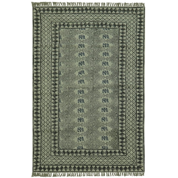 Casavani Handwoven Black Cotton Dhurrie Custom Kitchen Mats Outdoor Patio Rug 4x6 feet