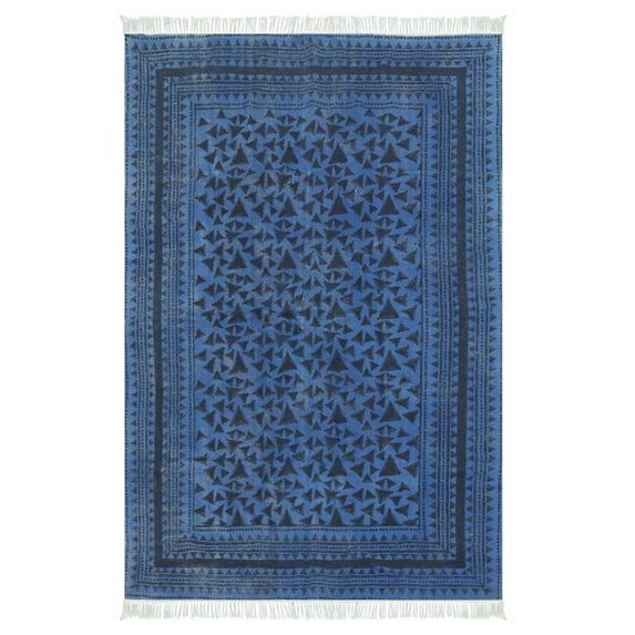 Casavani Handwoven Blue Cotton Dhurrie Bed Room Living Room Dining Room Kitchen Carpets9x12 feet