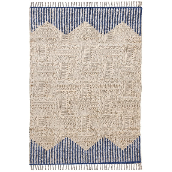 Casavani Handwoven Blue Cotton Dhurrie Bedroom Living Room Dining Room Kitchen Carpets 10x18 feet