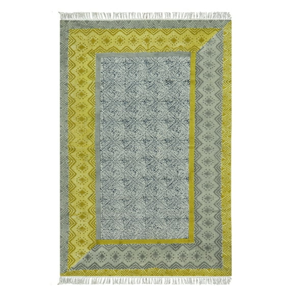 Casavani Handwoven Green Cotton Kitchen Area Mat Square Outdoor Rug Home Decor Kilim 7x7 feet