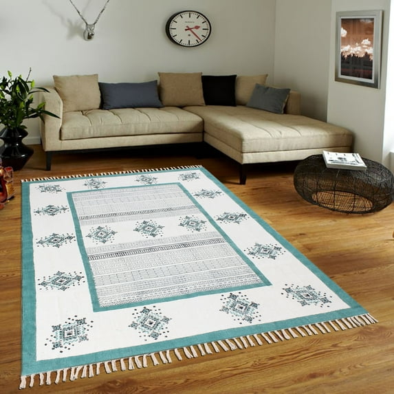 Casavani Home Décor Boho Flat Weave Area Rug,Blue 12x18 feet