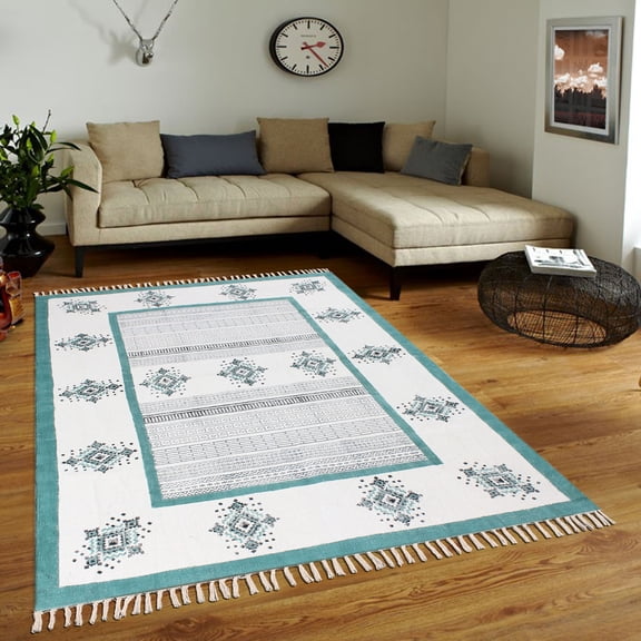 Casavani Home Décor Boho Flat Weave Area Rug,Blue 5x5 feet
