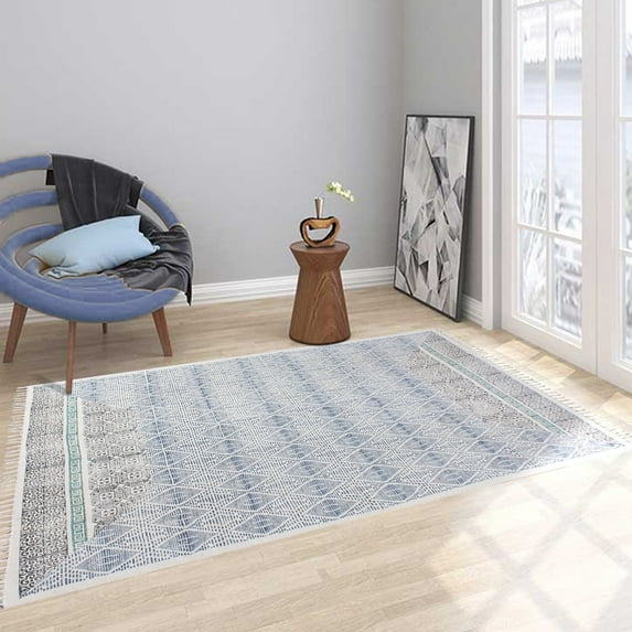 Casavani Home Décor Flat Weave Garden Area Rug, Blue 2x3 feet