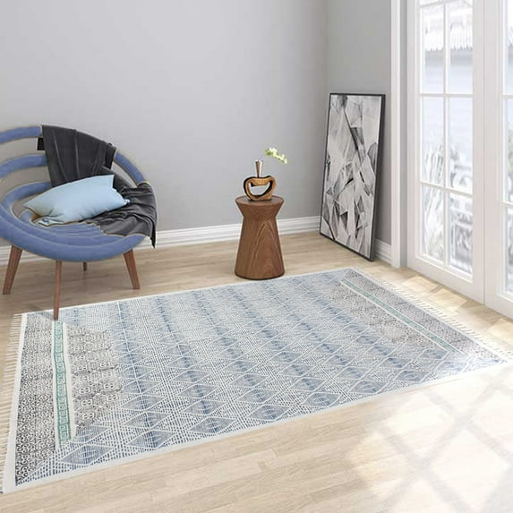Casavani Home Décor Flat Weave Garden Area Rug, Blue 5x8 feet