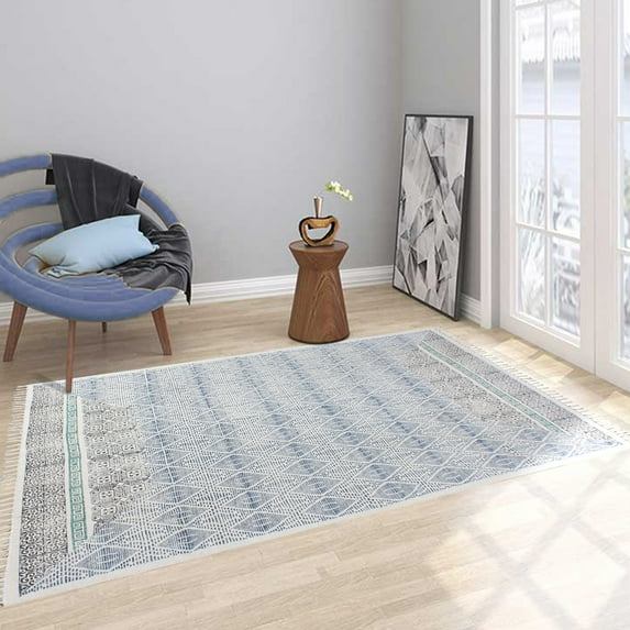 Casavani Home Décor Flat Weave Garden Area Rug,Blue 7x7 feet