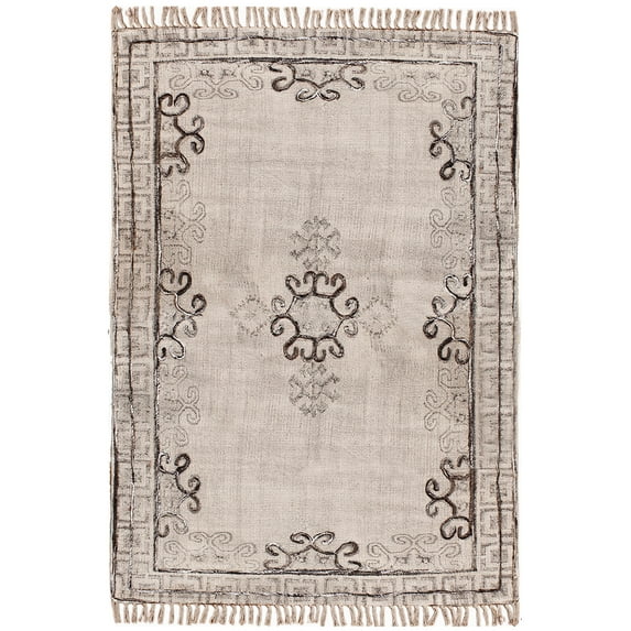 Casavani Indian Beige Color Printed Rug Geometric Kitchen Area Carpet 9x9 feet