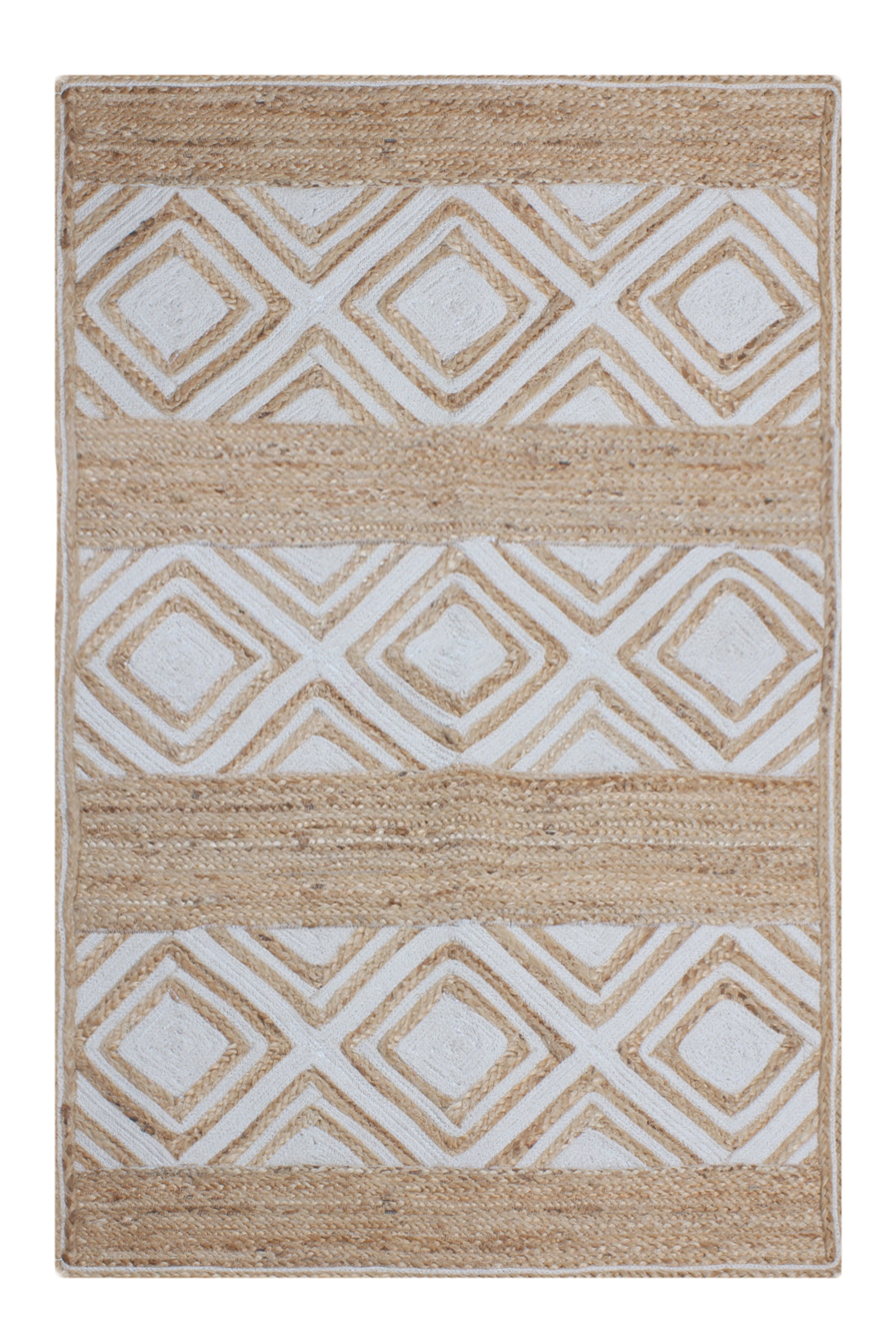 Casavani Indian Beige & White Jute Square Rag Handmade Geometric Dining