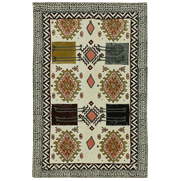 Casavani Indian Cotton Durries Traditional Beige Kilim Living Room Rug 2x3 feet