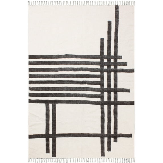 Casavani Indian Cotton Flat Weave Area Rug ,Black 6x9 feet
