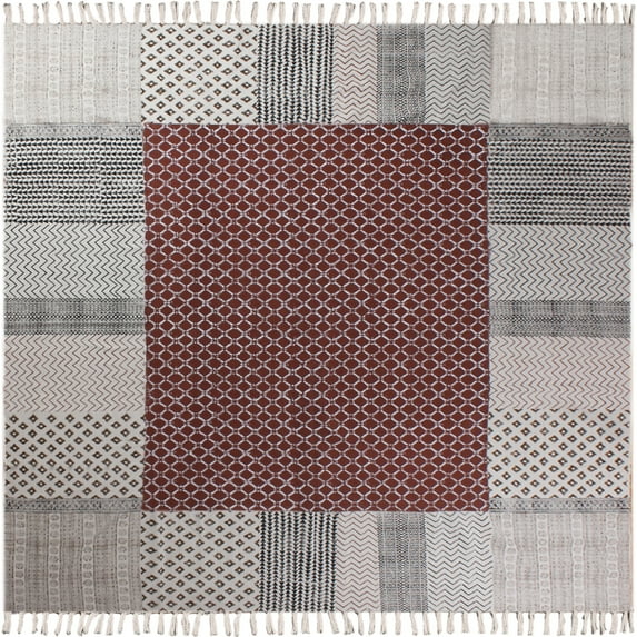 Casavani Indian Dining Room Outdoor Kilim, Brown 7x10 feet