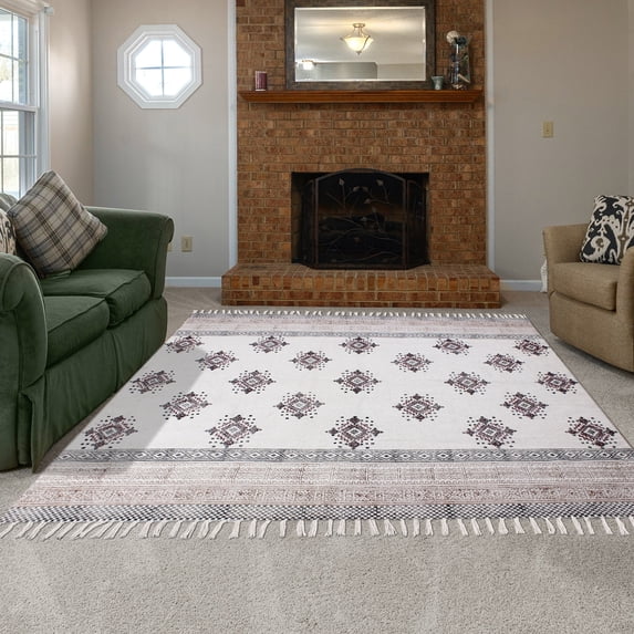Casavani Indian Dining Room Pure Cotton Rug,Brown 6x12 feet