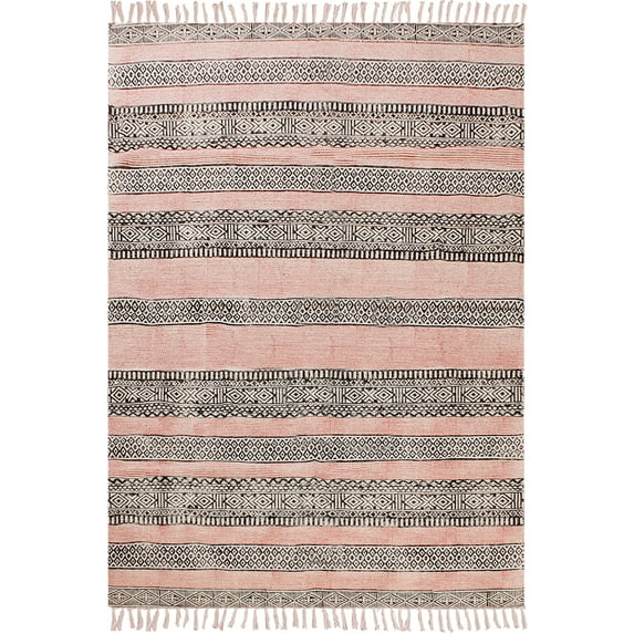 Casavani Indian Handmade Dhurrie Pink Cotton Carpet Geometric Carpet 4x20 Feet