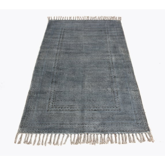 Casavani Indian Handmade Cotton Natural Rug Outdoor Yoga Kilim Blue Area Carpet 2.6x4 Feet