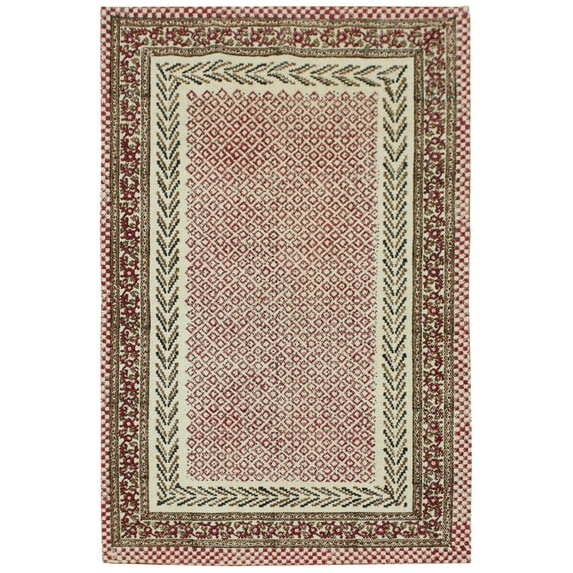 Casavani Indian Handmade Flat Weave Red Garden Kilim Boho Dhurrie 4x15 feet