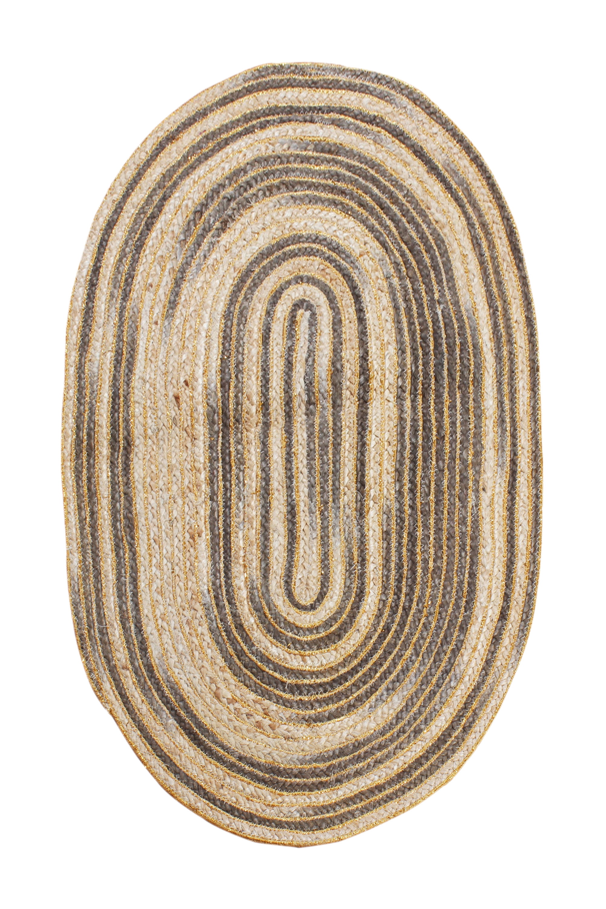 Casavani Indian Handmade Geometric Natural Jute Rug Beige & Brown Ovel