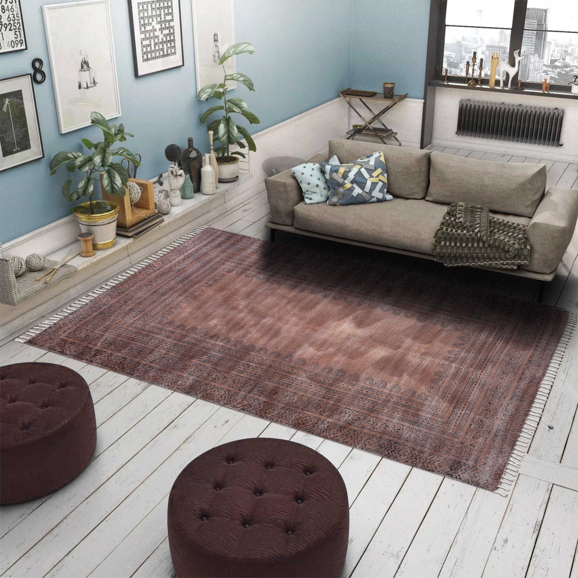 Casavani Indian Handmade Natural Cotton Rug,Brown 10x16 feet - Walmart.com
