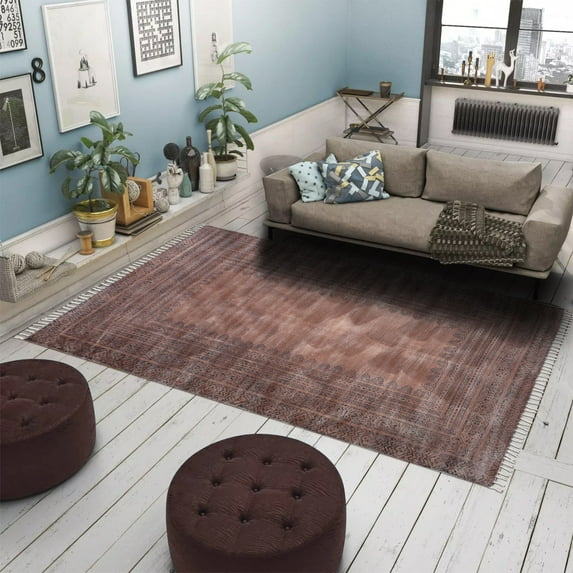 Casavani Indian Handmade Natural Cotton Rug,Brown 3x3 feet