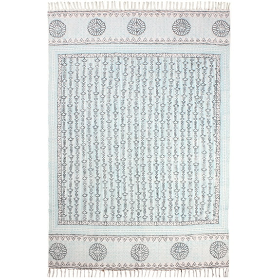 Casavani Indian Handmade Traditional Cotton Rug,Blue 9x9 Ft