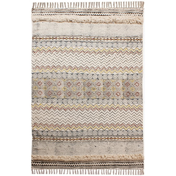 Casavani Indian Handwoven Cotton Durrie Beige Color Carpets Outdoor Rug 4x8 Feet