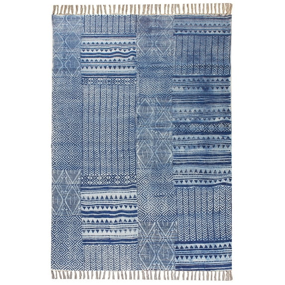 Casavani Indian Natural Blue Cotton Dhurrie Geometric Area Carpet 9x15 feet