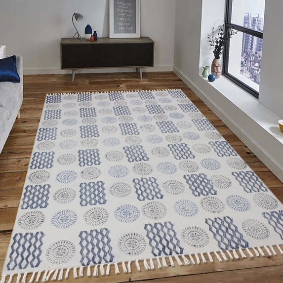 Casavani Kitchen Floor Kilim Dining Room Rug, Blue 4x6 feet