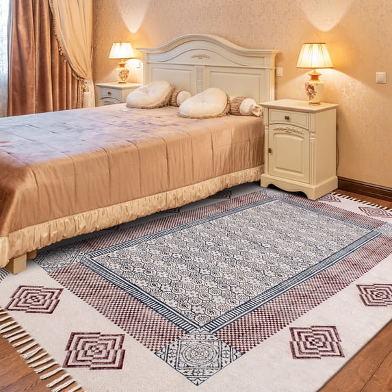 Casavani Living Room Hand Made Boho Style Rug,Brown 5x8 feet