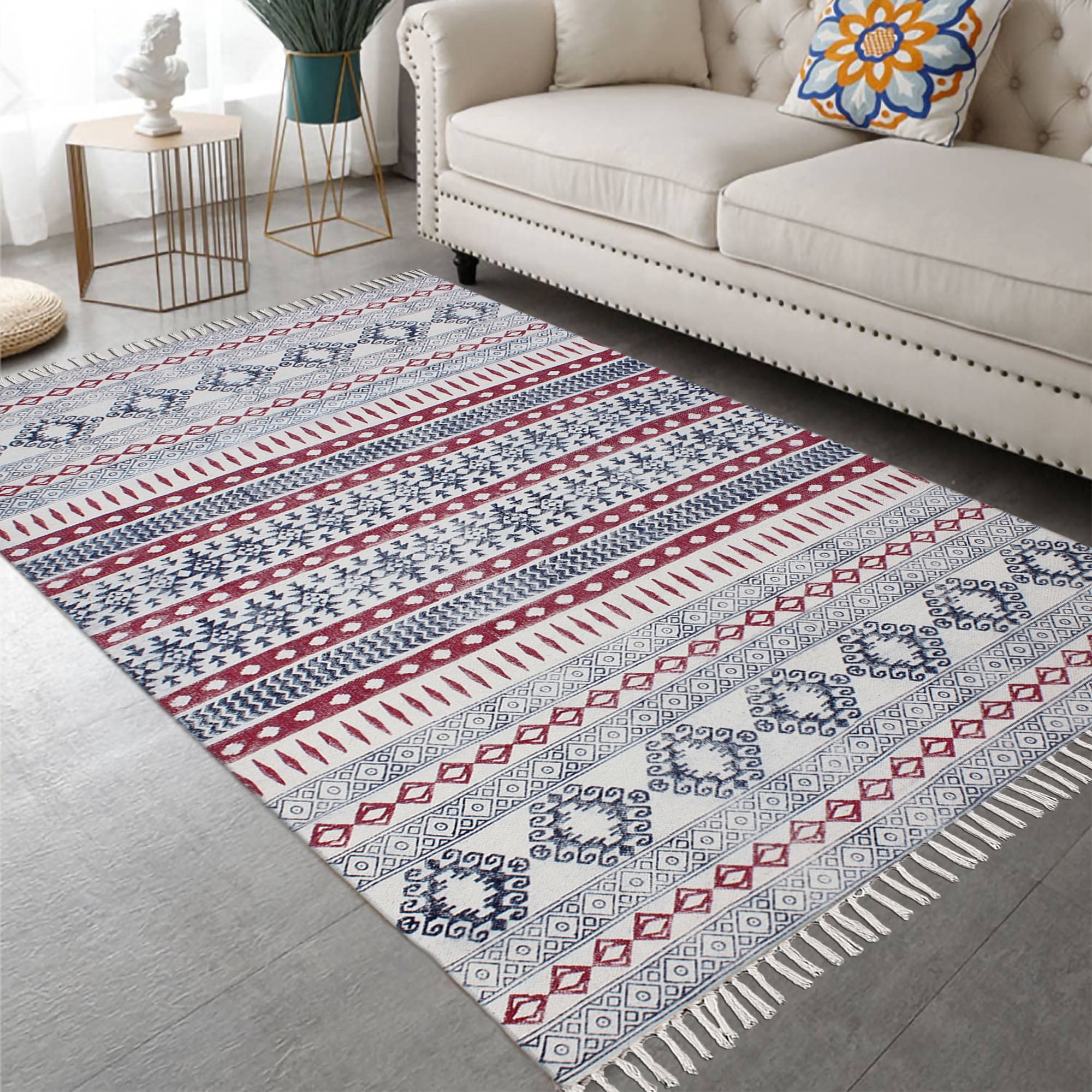 Casavani Living Room Rug Outdoor Garden Durrie,Red 12x18 feet - Walmart.com
