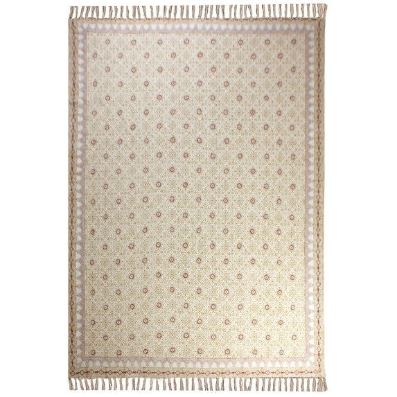 Casavani Moroccan Rug Handmade Beige Cotton Durries Yoga Garden Area Mat 12x12 Feet