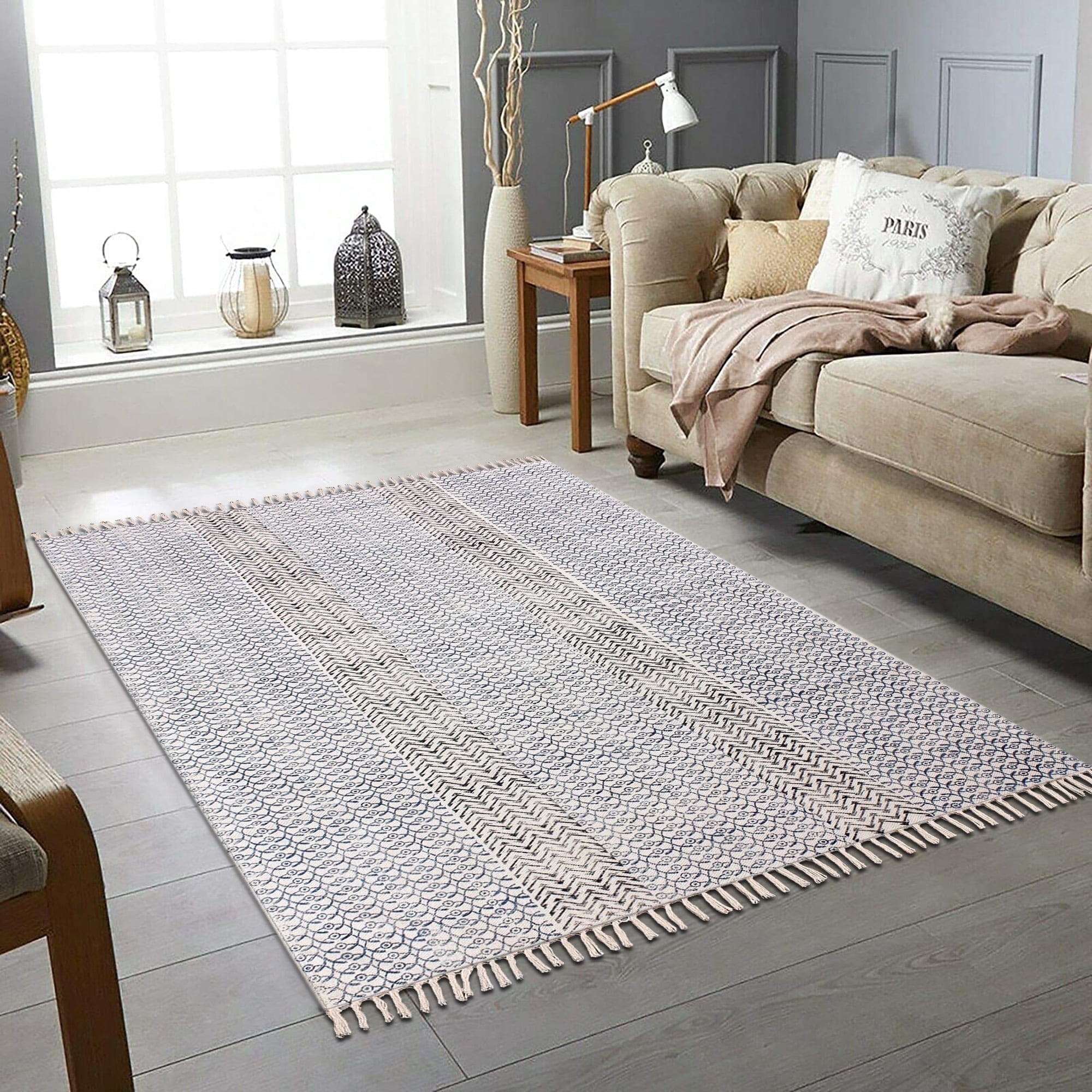Casavani Natural Cotton Hand Woven Area Rugs, Blue 7x7 feet - Walmart.com