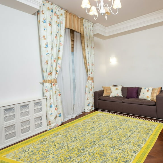 Casavani Natural Cotton Mat Kitchen Area Rug, Yellow 2.6x8 feet