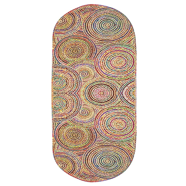 Casavani Hand Braided Natural Jute Rug Geometric Multicolor Square