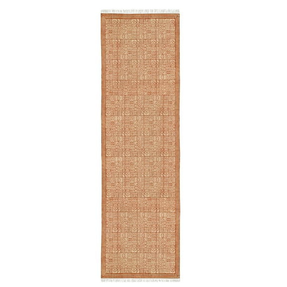 Casavani Orange Entrance Rug Indian Handmade Cotton Durries Kitchen Rug 3x10 feet