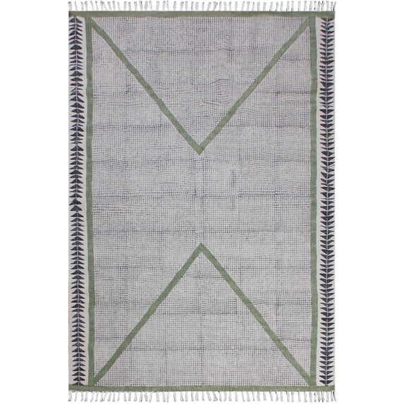 Casavani Outdoor Rug Hand Made Boho Durrie,Green 3x3 Ft