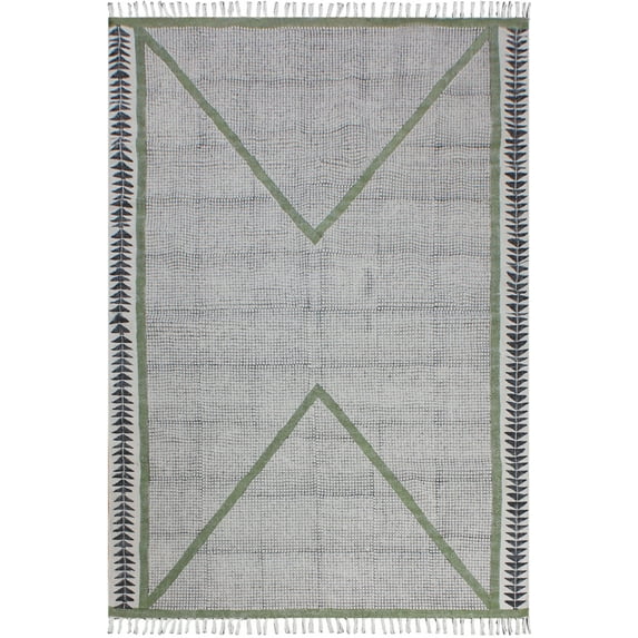 Casavani Outdoor Rug Hand Made Boho Durrie,Green 9x9 Ft
