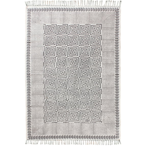 Casavani Outdoor Yoga Flat Weave Geometric Rug,Beige 4x10Ft