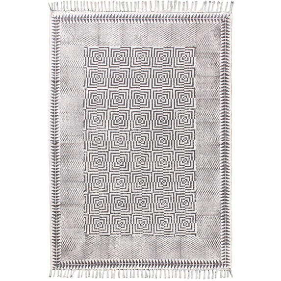 Casavani Outdoor Yoga Flat Weave Geometric Rug,Beige 8x11Ft
