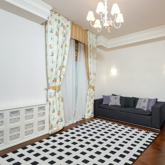 Casavani Pure Cotton Entrance Hall Area Rug, Black 8x10 feet