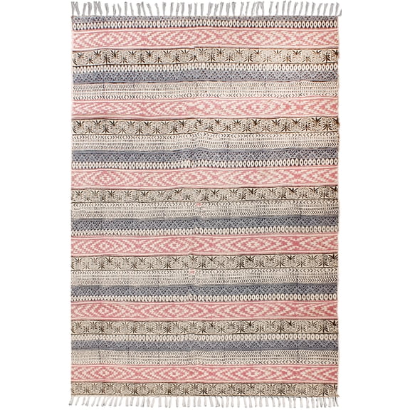 Casavani Pure Cotton Geometric Yoga Area Rug,Pink 4x15 feet