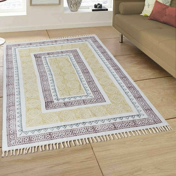 Casavani Pure Cotton Yoga Garden Floor Kilim,Yellow 8x10 feet
