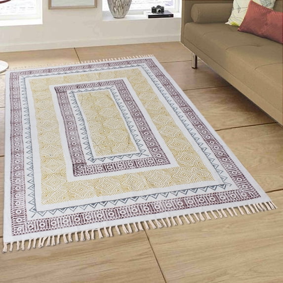 Casavani Pure Cotton Yoga Garden Floor Kilim, Yellow 8x11 feet