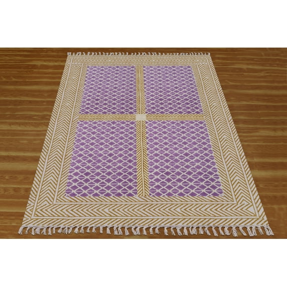 Casavani Purple Hand Block Printed Cotton Area Rugs for Bedroom and Living Room, Ourdoor Patio Rug 8x11 feet