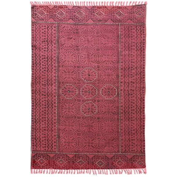 Casavani Red Color Carpet Flat Weave Bedroom Kilim Living Room Area Rug 4x15 Feet