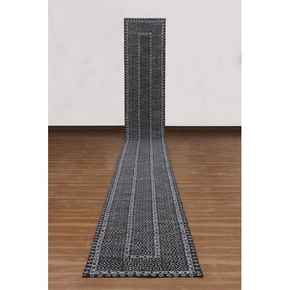 Casavani Square Handblock Printed Cotton Farmhouse Living Room Area Rug Home Decor Kilim Rug, Black 8x8 feet