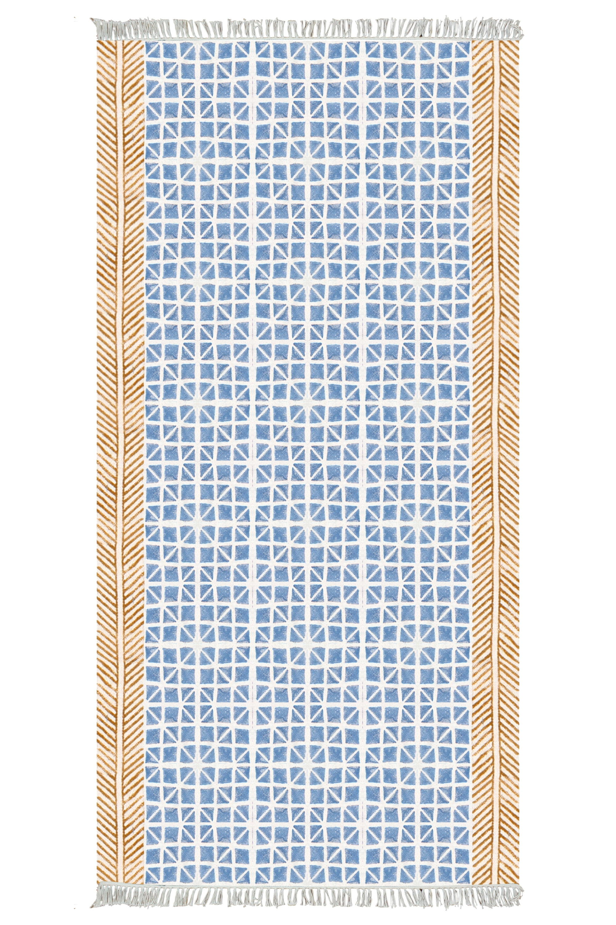 Casavani Square Handblock Printed Cotton Farmhouse Living Room Area Rug Home Decor Kilim Rug