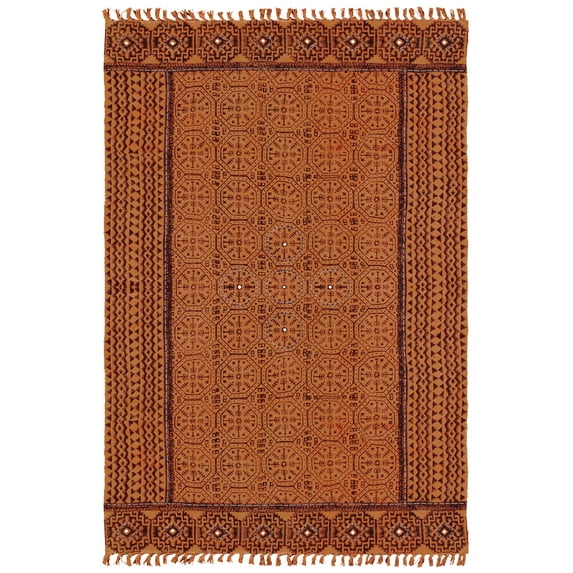 Casavani Square Handblock Printed Cotton Living and Dining Room Carpets Home Decor Kilim Rug, Brown 12x12 feet